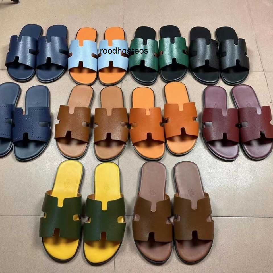 

herme slippers shoes for mens New top layer cowhide h slippers summer wear trend leather one-line sandals brand personalized anti-skid and versatile, Black