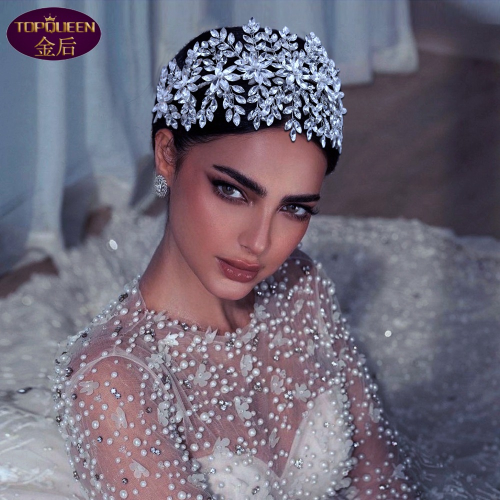 

Luxury Diamond Pearls Tiara Baroque Crystal Bridal Headwear Crown Rhinestone with Wedding Jewelry Hair Accessories Diamond Bridal Crowns Headpieces HP375