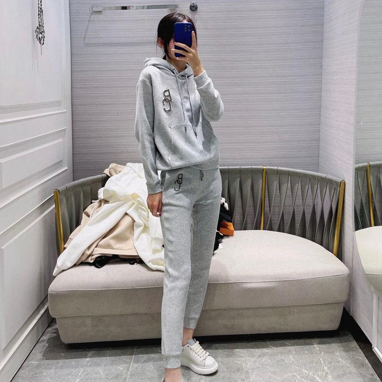 

Women' Two Piece Pants High-end 3 Color Set For Women Top Quality 3D Cut Long Sleeve Hooded Coats With High Waist Straight Lady Spring 2022, White