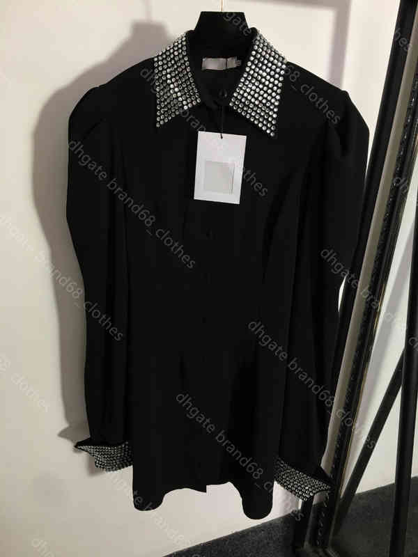 

22ss women bud puff long sleeve dress shirt shiny diamond solid color dresses shirts high quality summer cotton top fashion designer womens clothes wholesale