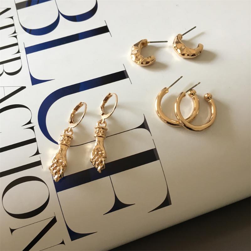 

Hoop & Huggie Arrivals Lovely Gold Color Plating Hand Plain Earring Pack For Women Girl Girly Casual 3 Pair ER Jewelry Set AccessoryHoop