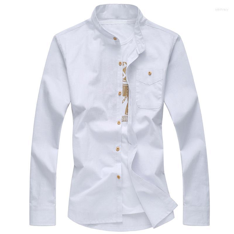 

Men's Dress Shirts White Long Sleeve Shirt Men's Single Breasted Stand Collar Cotton And Linen FabricMen's Sybi22, Black