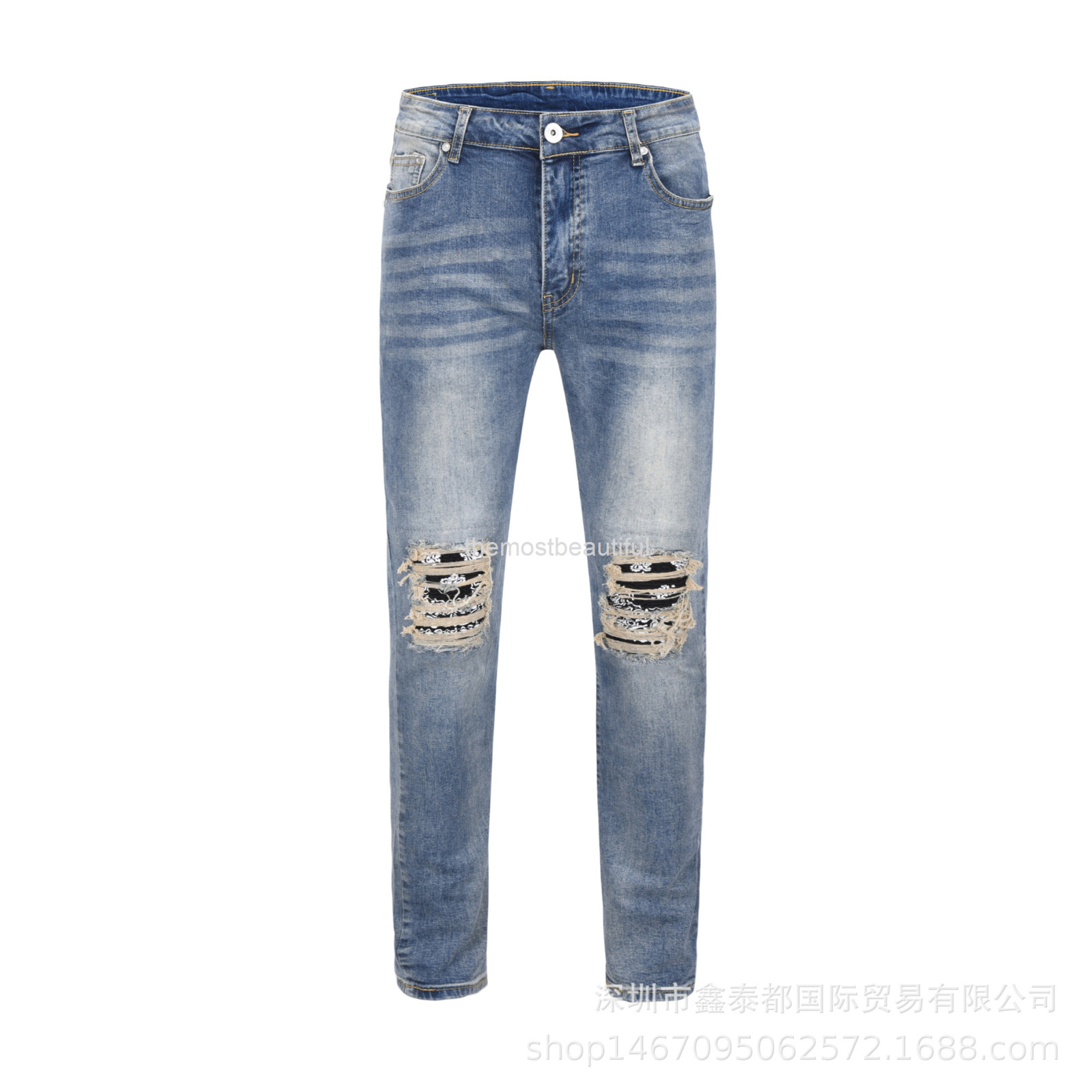 

Men's Jeans Hip hop high street Kan Ye knee hole jeans student beggar pants fashion personality casual, K41 black classic cut jeans