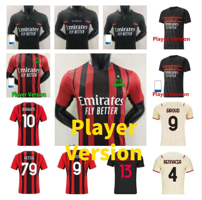 

Player Version AC 21 22 IBRAHIMOVIC soccer jerseys BRAHIM REBIC 2021 2022 GIROUD BENNACER TONALI MAIGNAN THEO football shirt kit uniform