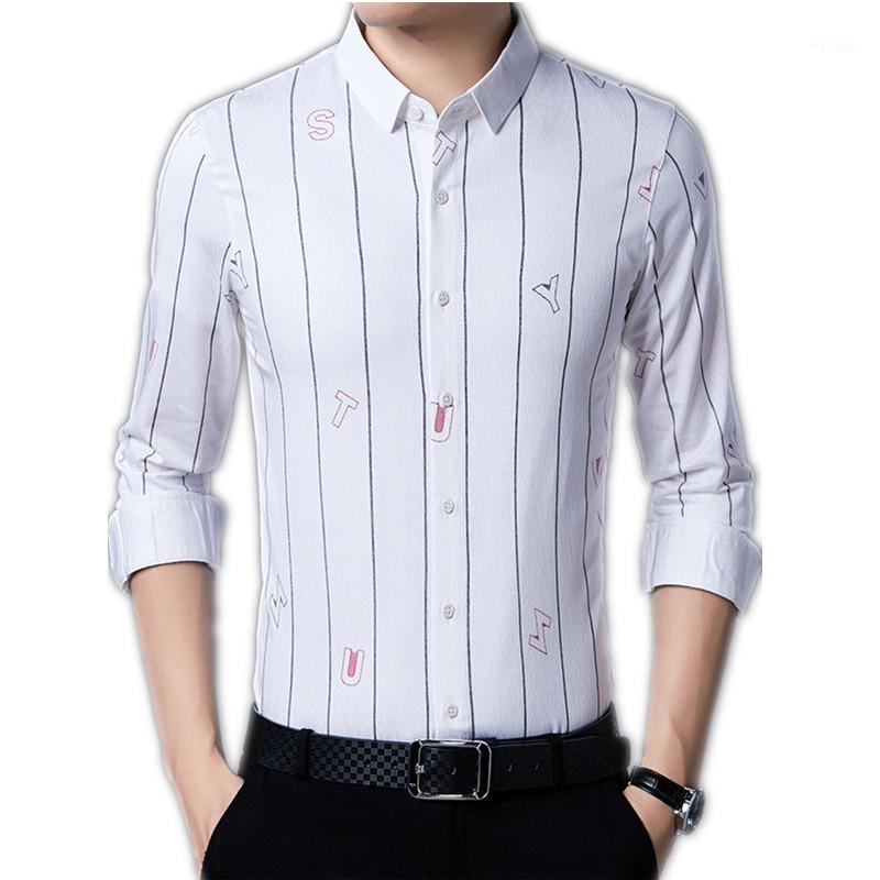 

Men's Casual Shirts Business Letters Printed Striped Long-sleeved Tops Camisas Para Hombre, Black