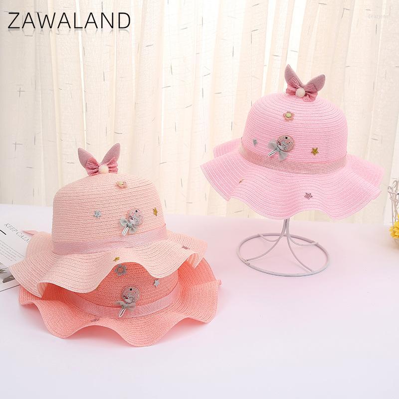 

Hats Zawaland 2023 Summer Kids Straw Sun Protection Beach Hat Cute Cartoon Casual Caps With Bow Wave Cap For Traval Outdoor