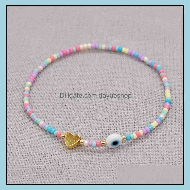 

Charm Bracelets Jewelry Fashion Colorf Seed Beaded Golden Heart Bracelet White Glazed Evil Eye For Dhxuc