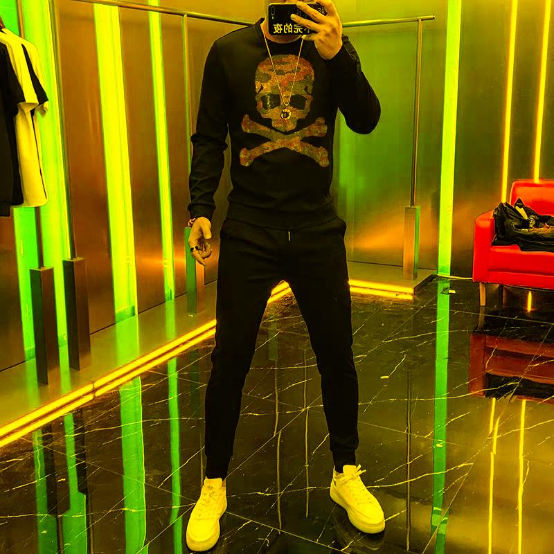 

Men's Tracksuits Winter Men's Sets Track Suit Oversized Hoodie And Pants Hip-Hop Streetwear Comfortable Fabric Sports Shirt Shiny SkullM, As shown asian size