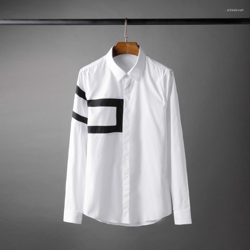 

Men's Casual Shirts Minglu Geometry Splicing Mens Luxury Long Sleeve Party Dress Plus Size 4xl Fashion Slim Fit Man ShirtsMen's Eldd22, As pic