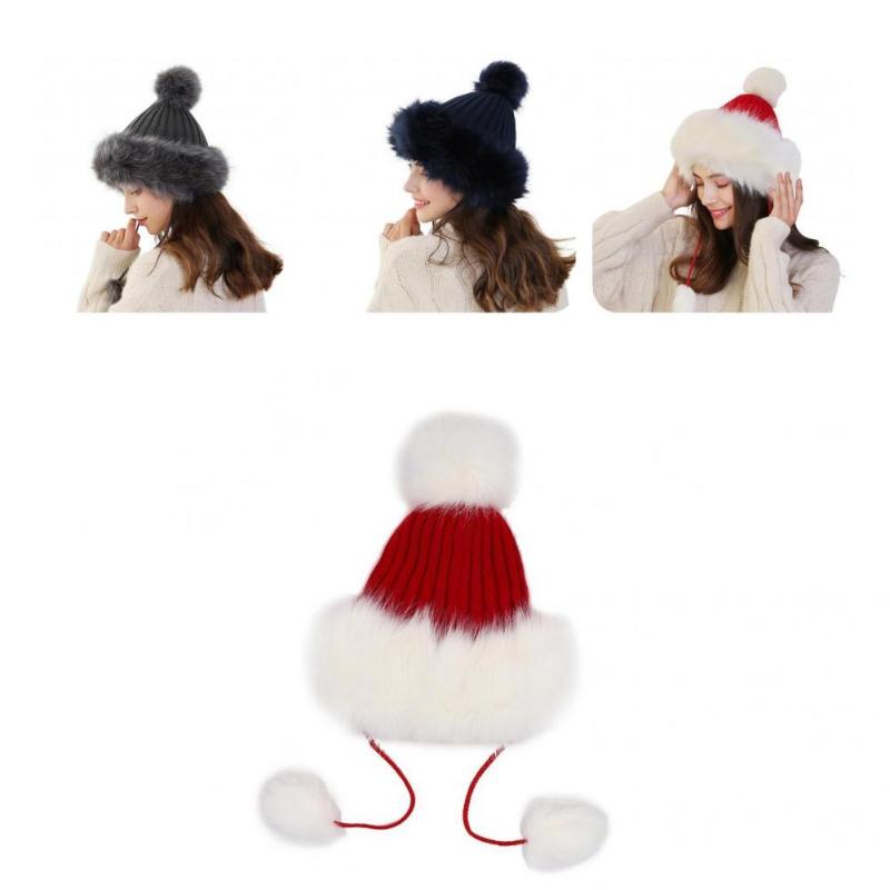 

Visors Trendy Snow Caps Fake Fur Strap Slouchy Lady Beanie Winter Hat HatVisors, Black