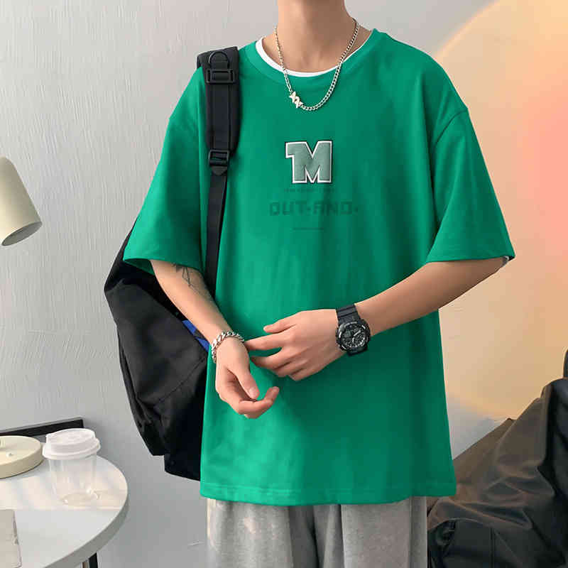 

2022 new short sleeve t- cotton fashion summer top round neck bottomed men's sports shirt, White