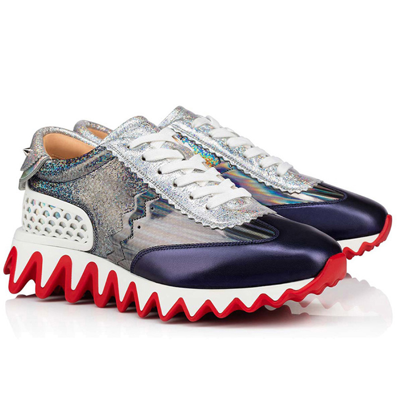 

Fashion Women Sharks Low Tops Red Bottoms Dress Shoes Senior Loubshark Donna Flat Sneakers Elastic Band Calf Leather Outdoor Sports Run Party Casual Trainers EU 35-43, #2