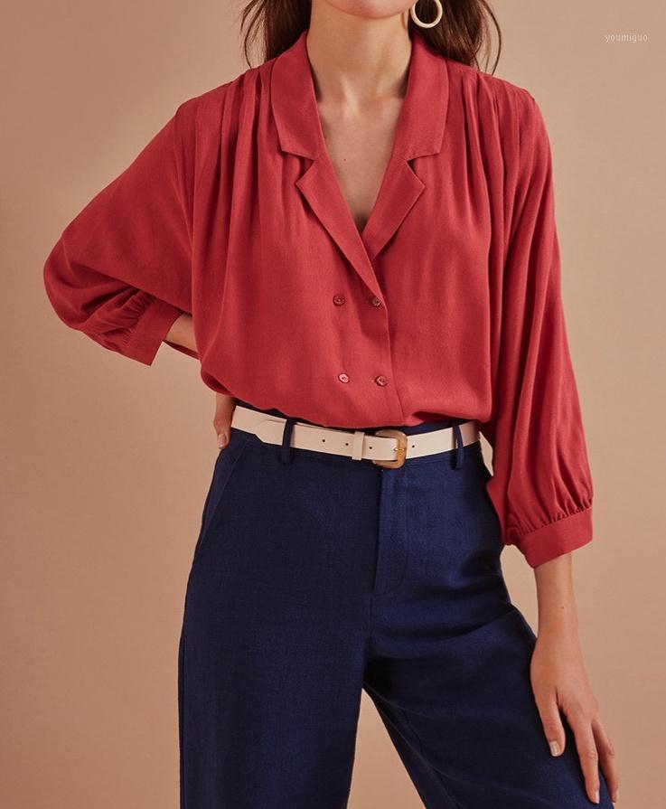 

Women Shirts 2022 Early Autumn Suit Collar Loose Bat Sleeve Girl Shirt Women's Blouses &, Beige