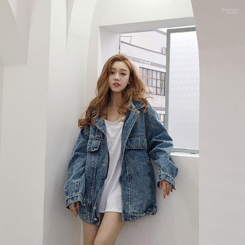 

Women' Jackets Fashion Women Spring Autumn Loose Long Denim 2022 Street Casual Washed Blue Coats Harajuku Girls BF Jeans