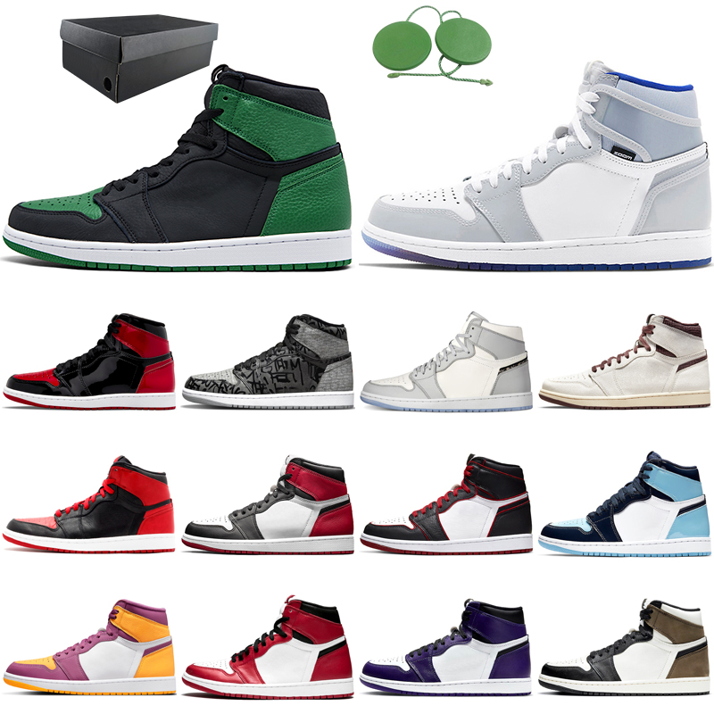 

2022 classic jumpman basketball shoes 1 1s men women Patent Bred Rebellionaire Dark Mocha Obsidian Turbo Green Court Purple Black Toe outdoor sneakers with box, Gold toe 40-47
