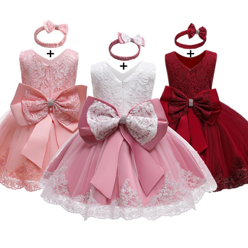 

Girl's Dresses Baby Girls Clothes Born 1 Year Birthday Dress Sleeveless Lace Christening Clothing Christmas Baptism DressGirl's