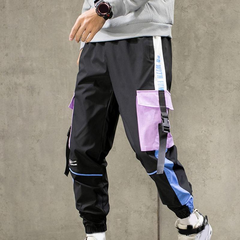 

Men's Pants Overalls Stylish Lace-up Ankle Tied Sweatpants Spring Autumn Joggers Color Block For School, Black