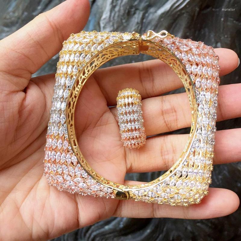 

Earrings & Necklace ModemAngel Fashion Luxury Super Flowers Cubic Zirconia Party Engagement Width Bracelet Bangle And Ring Set For WomenEarr, As pic