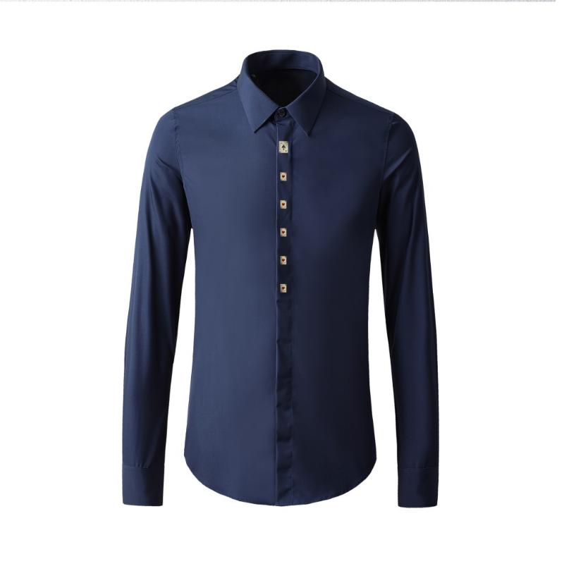 

Men's Casual Shirts Autumn And Winter European American Style Handmade Poker Long-sleeved Men's Shirt Fashion Brand ClothingMen's, White