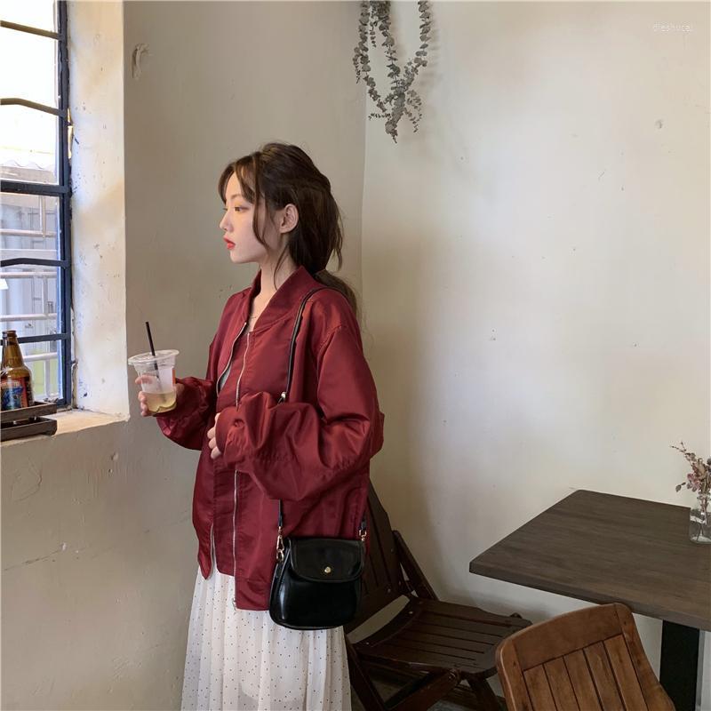 

Women's Jackets 2022 Spring And Autumn Loose Stand-up Collar Zipper Solid Color Long-sleeved Jacket Baseball Uniform, Black