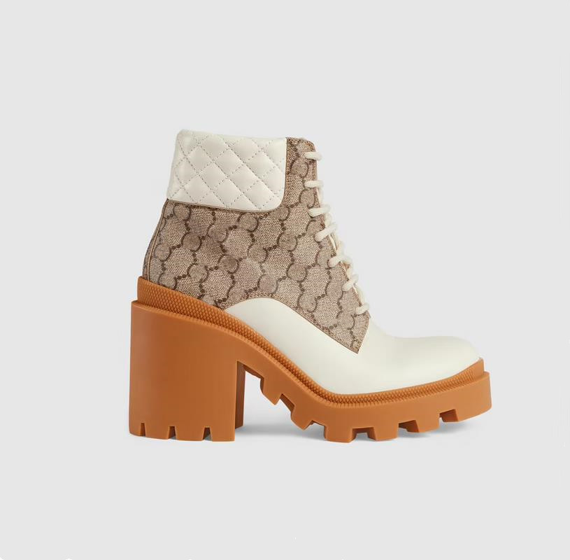 

Top quality women short boots platform thick heel low tops short boot beige leather diamond lace up Martin desert fashion Lady high heels bare shoes winter warm shoe, #11