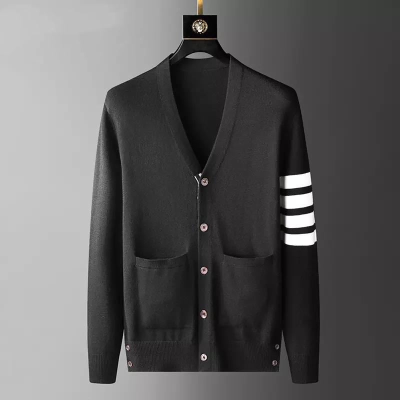 

Men's Sweaters European And American Fashion Brand Wool Cardigan Men's Clothing Spring Autumn Trend Korean Casual Knitted Sweater Coat, Black