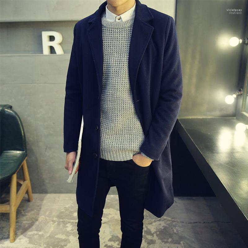 

Trench Coat Men Tops Single Breasted High Quality Woolen Cloth Fabric Men's Long Coats Viol22, Gray