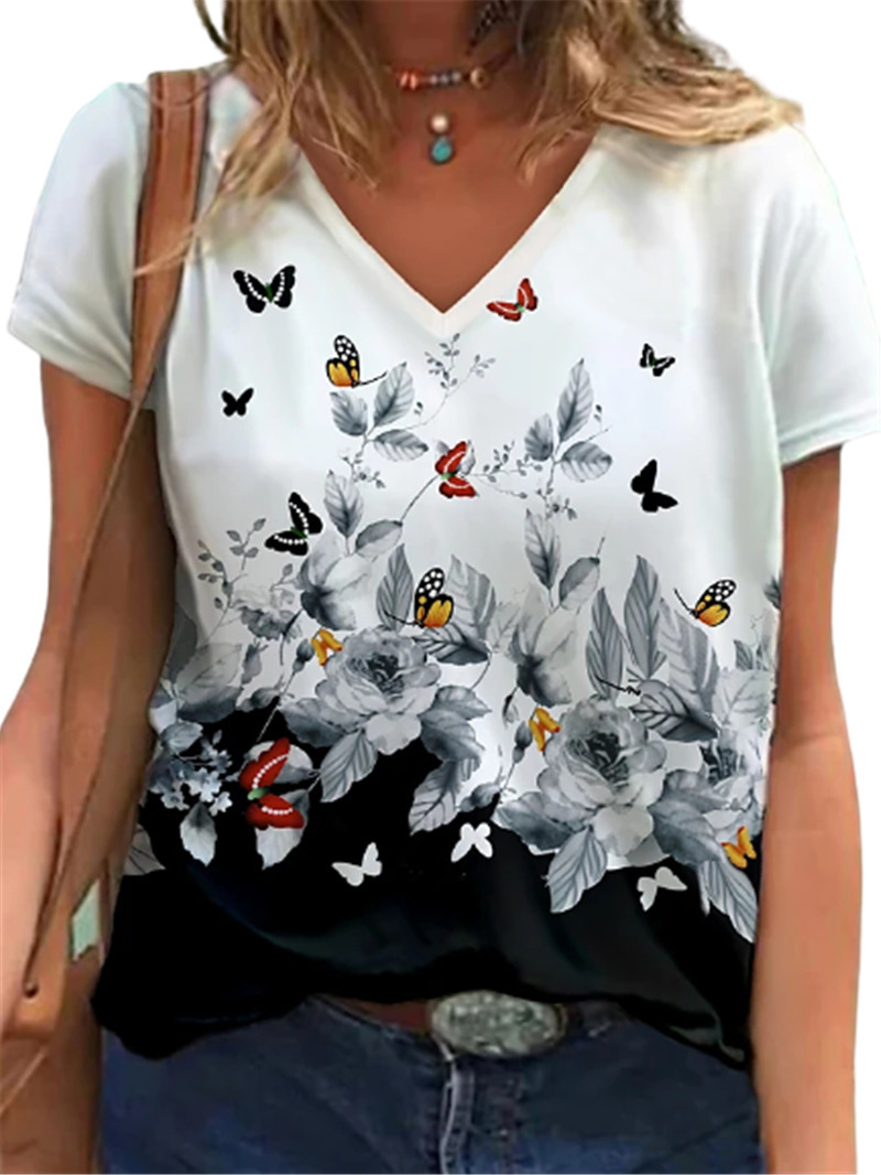 

Women Fashion TShirts Summer Short Sleeve Casual Tops Butterfly High Street Tee  Plus Size Women Clothing Loose TShirt 220615, Ysx9022-7