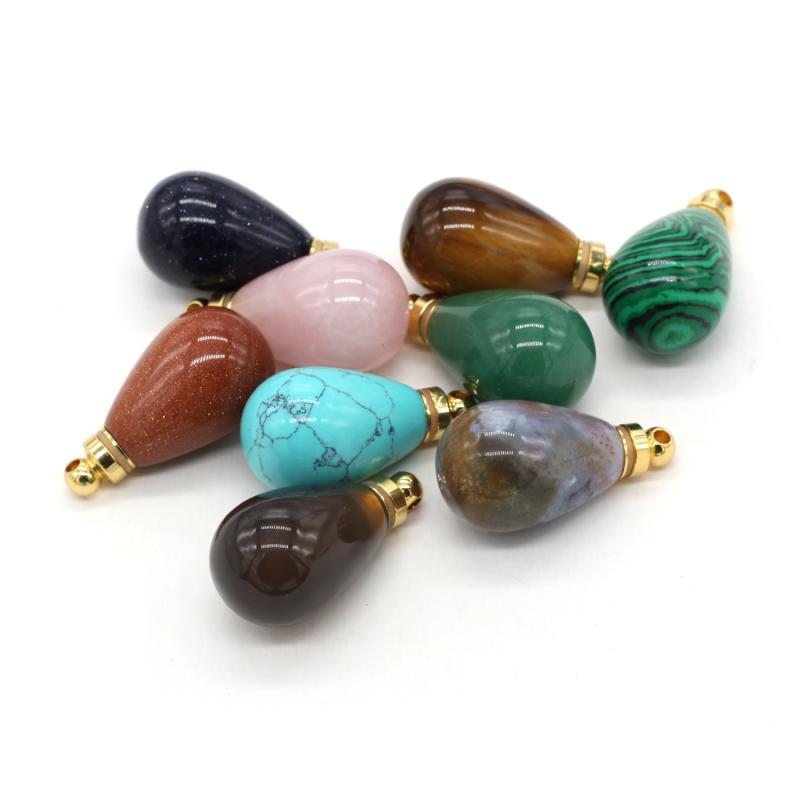

Pendant Necklaces Natural Stone Perfume Bottle Drop-Shaped Malachite/ Agates For Jewelry Making DIY Necklace Accessory