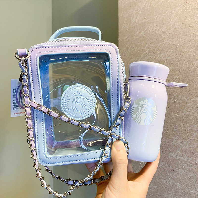 New Starbucks cup blue purple thermos cup with jelly bag portable sports small fresh drinking cup with carrying rope-image-760155141