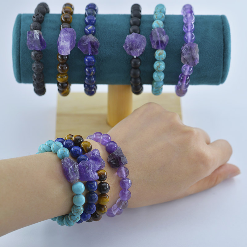 

8mm Natural Stone Irregular Rough Amethyst Stone Beads Bracelet Energy Crystal Bracelets Buddhist Fashion jewelry