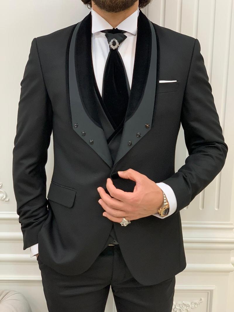 

Men's Suits & Blazers Black Slim Fit Men's Tuxedo Suit Set Custom Wedding For Men 2022 Costume Homme 3 Pieces Groom Party BlazerMen's