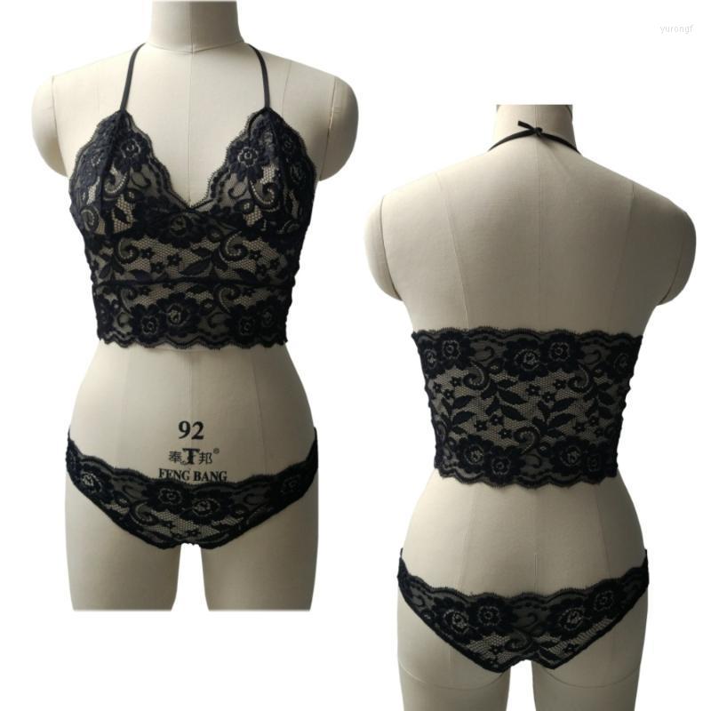 

Bras Sets Sexy Lingerie Express Europe And The United States Lace Women Wrapped Up Pajamas Three-point Suit With Straps To Wipe, Black