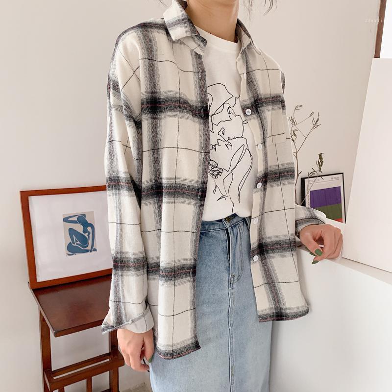 

Women's Blouses & Shirts 2022 Korean Personalized Plaid Long Sleeve Shirt Women, Black