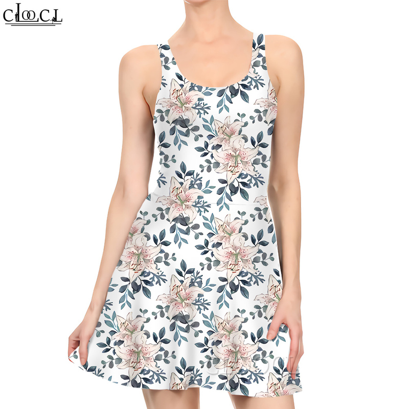

Women Dress Beautiful Lily Pattern 3D Printed Mini Dress for Fashion Female Sleeveless ONeck Dresses Simple Style 220616, Mini dress 1