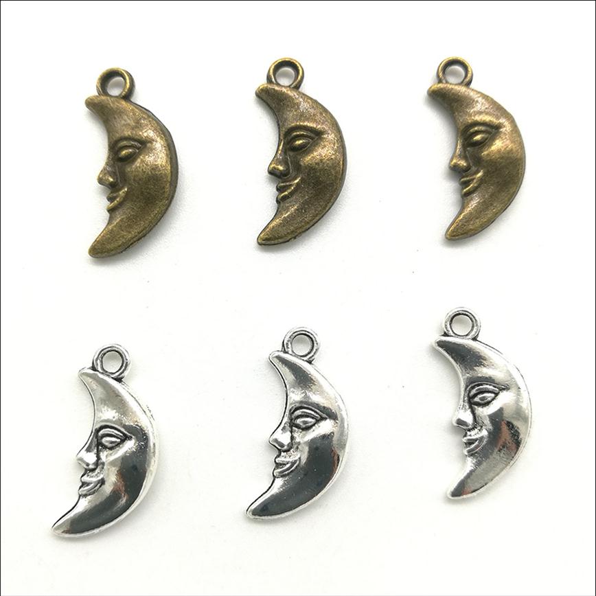 

100pcs Moon God Face Alloy Charm Pendant Retro Jewelry DIY Keychain Ancient Silver / Bronze Pendant For Bracelet Earrings 19x9mm214y
