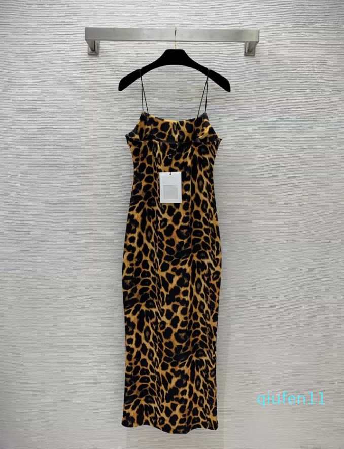 Designer Dress 2024 Spring Summer Spaghetti Strap Leopard Print Elasticity Fashion Brand Same Style Dress