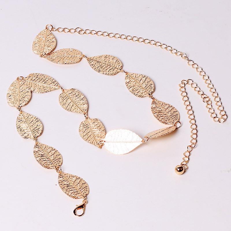 

Belts Women Belt Fashion Metal Designer Leaves Alloy Waistbelt Decoration Leaf Thin Gold Waist Chain Ladies, Silver