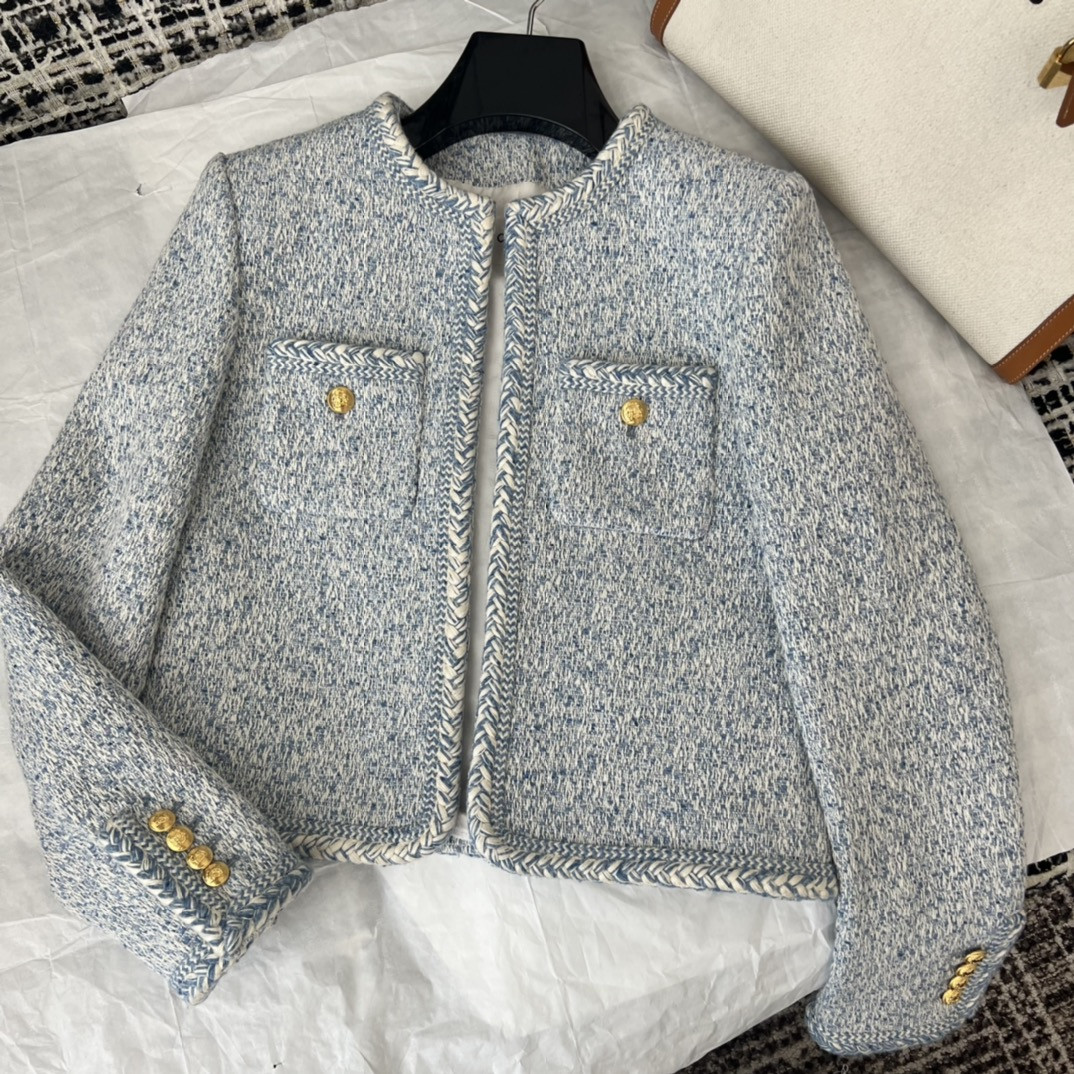 

Cel 2023 New Women's brand jacket Autumn Winter OOTD Fashion Jacket logo top-grade Metal buckle Tweed jacket Casual Spring coat Cardigan birthday Valentine's day Gift, Sky blue