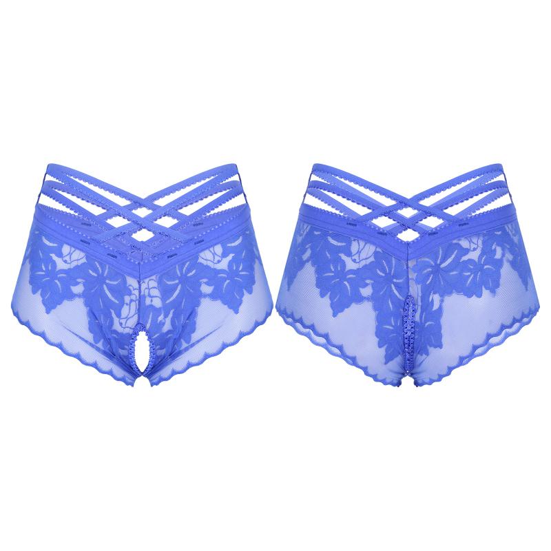 

Underpants Mens Erotic Lingerie Panties Floral Print Crotchless Briefs Crisscross Strappy Elastic Waistband Sissy Gay UnderwearUnderpants, White