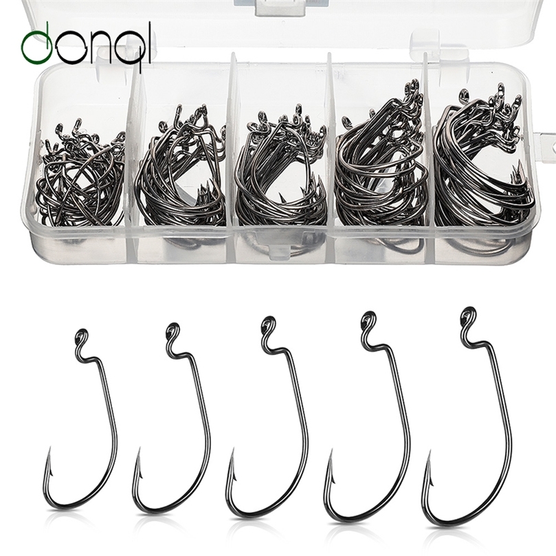 

DONQL 50/100pcs Wide Crank Fishing Hooks Carbon Steel Offset Fishhook 3/0#-2# Bass Barbed Carp Fishing Hook For Soft Worm Lure 220401