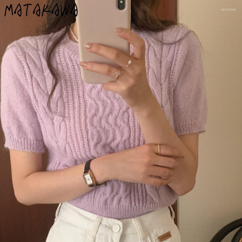 

Women's Sweaters Matakawa Thin Summer Women Solid Korean Fashion Short Sweet Pull Femme Sleeve O Neck Elegant Pullovers FemaleWomen's Kenn22, White