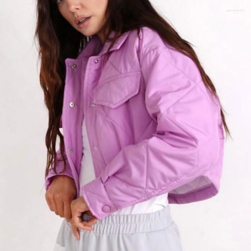 

Women's Down & Parkas RR Turn Collar Women Fashion Single Breasted Coats Elegant Solid Super Short Cotton Jackets Female Ladies Guin22, Purple