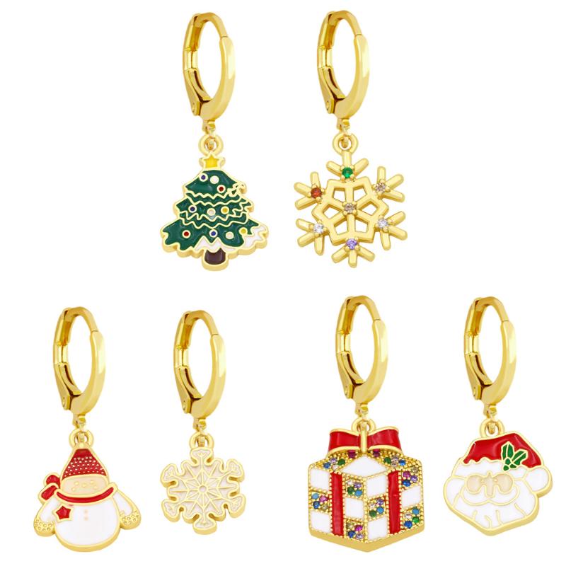 Hoop Huggie Eyika Rainbow Zircon Santa Claus Snowman Arbre de Noël Snowflake Email Asymétrie Boucles d'oreilles Femme Bijoux de fête