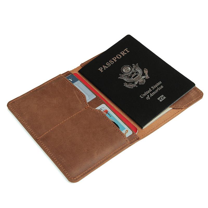 

Card Holders Unisex Crazy Horse Leather Passport Cover Women Men Genuine Case Pocket Carry Travel Holder WalletCard, Black