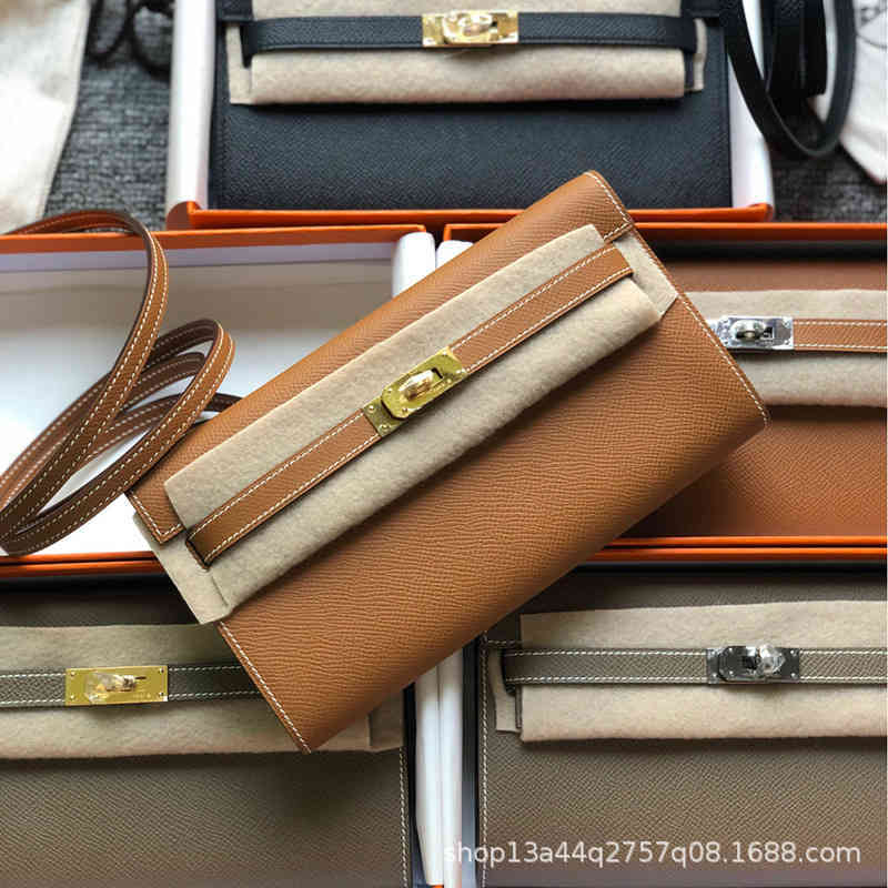 

Bags Designer Women Kel1yss Long Leather 2022 Women's Bag Purse Hand One Shoulder Messenger Versatile Fashion, Elephant grey - (gold buckle)