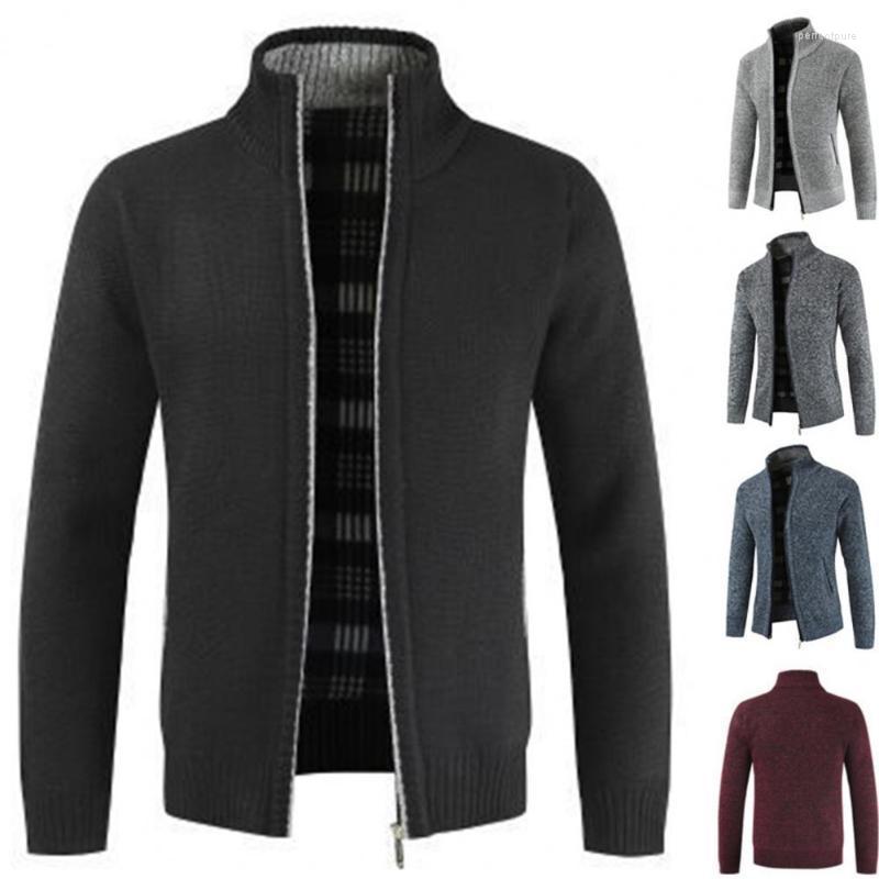 

Men's Sweaters Autumn Winter Men Knitted Sweater Pockets Plush Liner Warm Slim Cardigan Coat Perf22, Navy blue