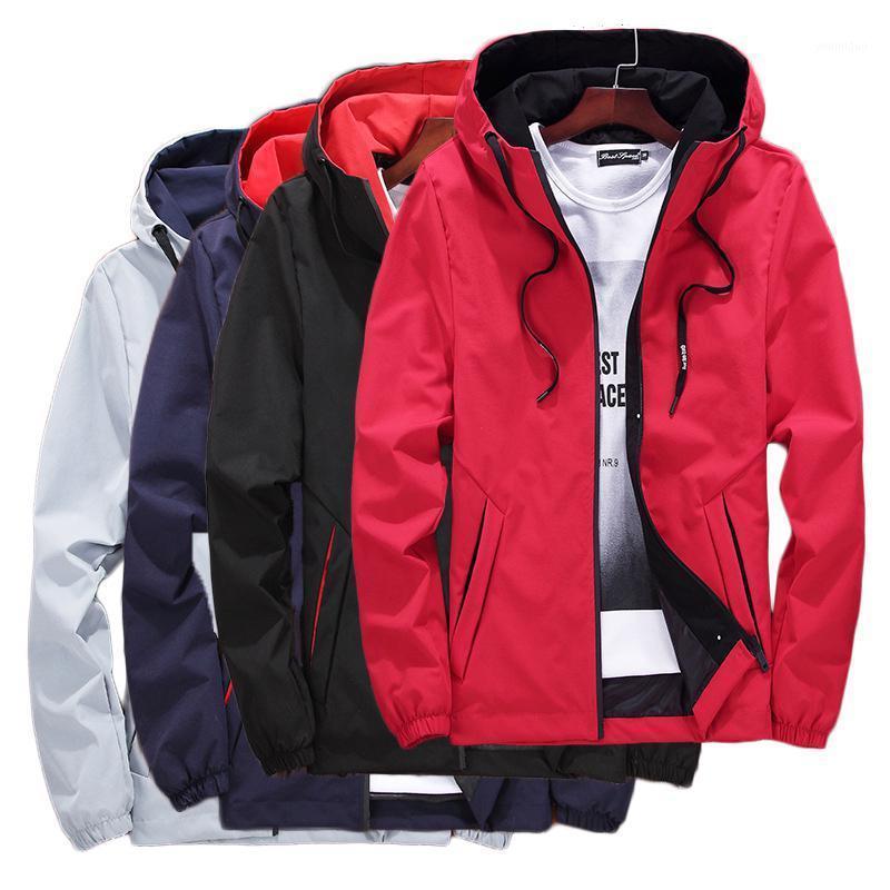 

Men's Jackets Windbreaker Jacket Men Spring Autumn Male Zipper Casual Hooded Bomber Jakcets Solid Color Sportswear Coat Youth Brand Clothing, Red