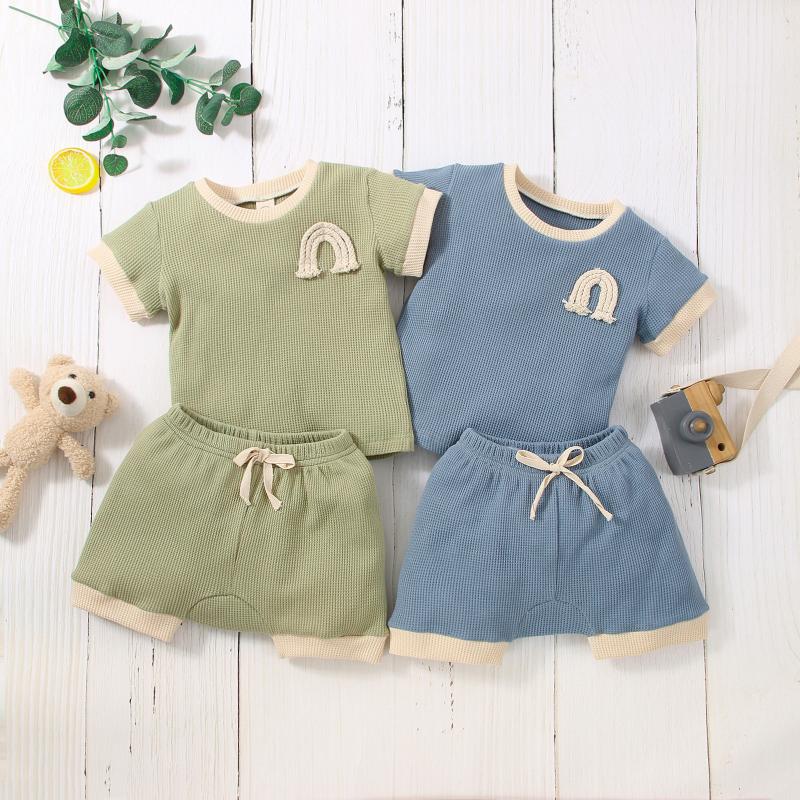 

Clothing Sets 0-24M 2Pcs Baby Boys Girls Outfit Toddlers Summer Color Matching Rainbow Pattern Round Collar Short Sleeve Tops Shorts SetClot