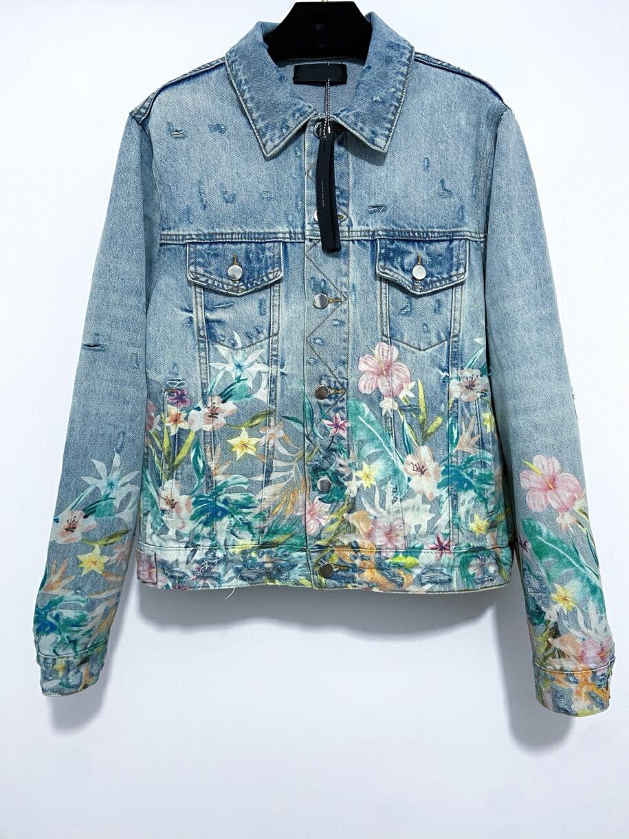 

2022 fall new mens designer splashing flower printing denim jacket ~ US SIZE jackets ~ new fashion designer high quality jackets for men, Multi